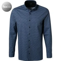 OLYMP Luxor Modern Fit 1204/14/18 Hemd, Jersey geruchshemmend, Marineblau gemustert, Marine