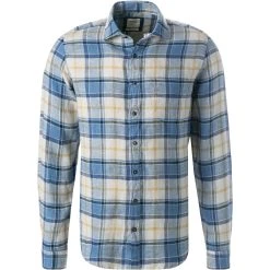 OLYMP Casual Level Five Body Fit 3211/14/18 Hemd, Reines Leinen, Marineblau kariert, Marine