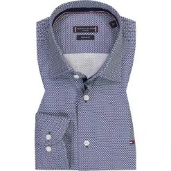 Tommy Hilfiger Hemd MW0MW21757/0GY Regular Fit, Popeline, Navy-weiß gemustert, Navy-weiß