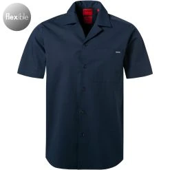 HUGO Hemd Ellino 50468010/405 Kurzarmhemd, Straight Fit, Dunkelblau