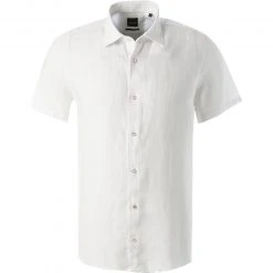 BOSS Hemd Rash 50467417/100 Kurzarmhemd, Regular Fit, Reines Leinen, Weiß