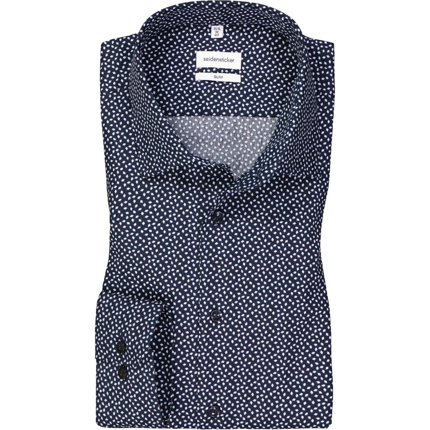 Seidensticker Hemd 653460/19 Slim Fit, Baumwolle, Dunkelblau-weiß gemustert, Dunkelblau 1 Seidensticker Hemd 653460/19 Slim Fit, Baumwolle, Dunkelblau-weiß gemustert, Dunkelblau