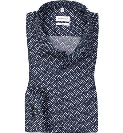 Seidensticker Hemd 653460/19 Slim Fit, Baumwolle, Dunkelblau-weiß gemustert, Dunkelblau 2 Seidensticker Hemd 653460/19 Slim Fit, Baumwolle, Dunkelblau-weiß gemustert, Dunkelblau – Bild 2