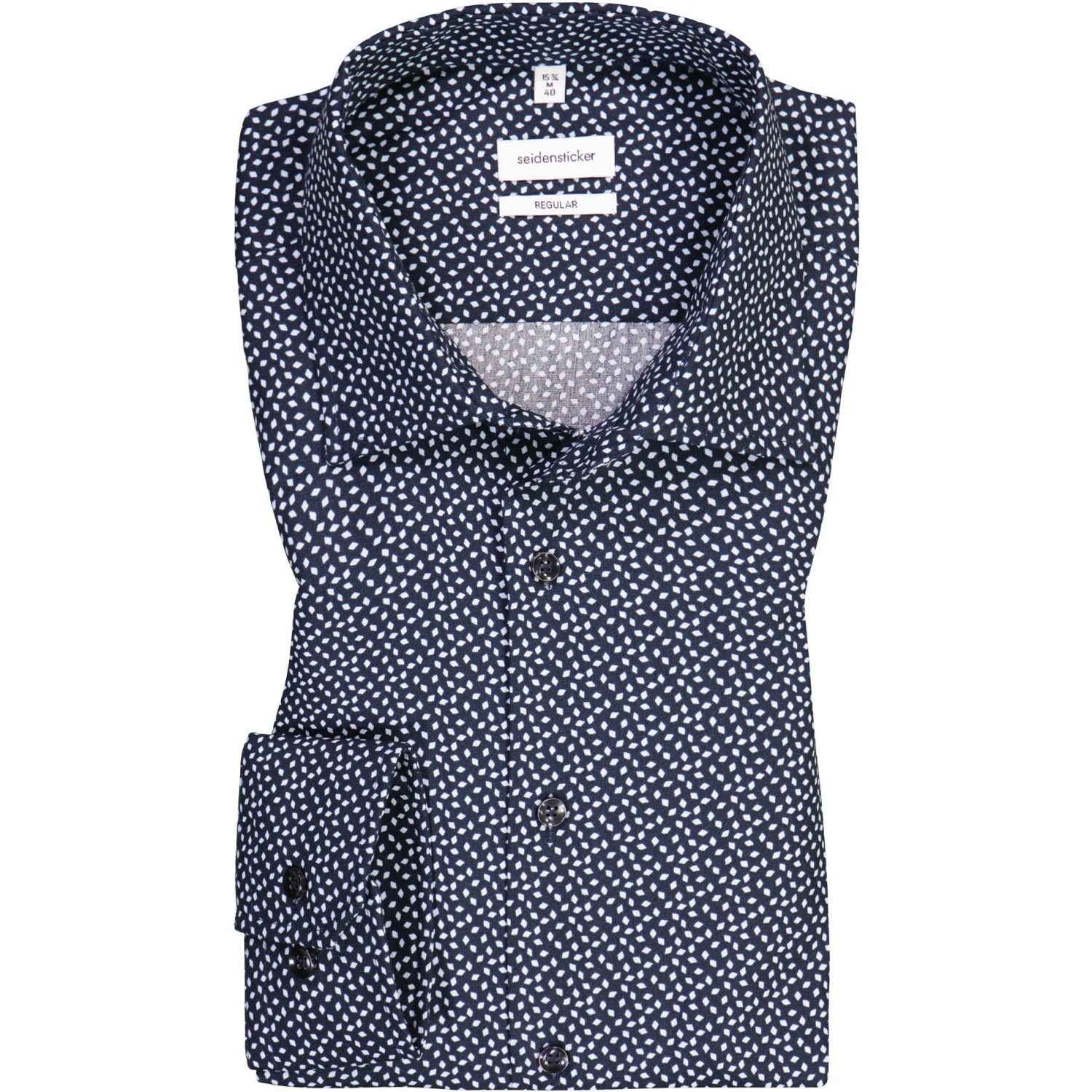 Seidensticker Hemd 153460/19 Regular Fit, Baumwolle, Dunkelblau-weiß gemustert, Dunkelblau 1 Seidensticker Hemd 153460/19 Regular Fit, Baumwolle, Dunkelblau-weiß gemustert, Dunkelblau