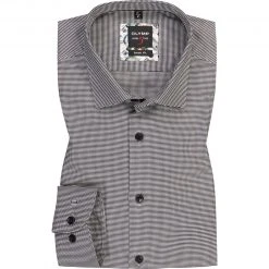 OLYMP Level Five Body Fit 2068/14/68 Hemd, Baumwolle, Schwarz-weiß gemustert, Schwarz