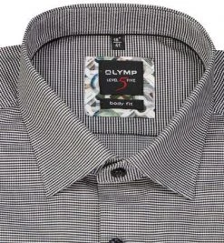 OLYMP Level Five Body Fit 2068/14/68 Hemd, Baumwolle, Schwarz-weiß gemustert, Schwarz -hemdenverkauf 385325 norm2