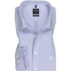 OLYMP Hemd Luxor Modern Fit 0328/64/15 Popeline, Blau-weiß kariert, Blau
