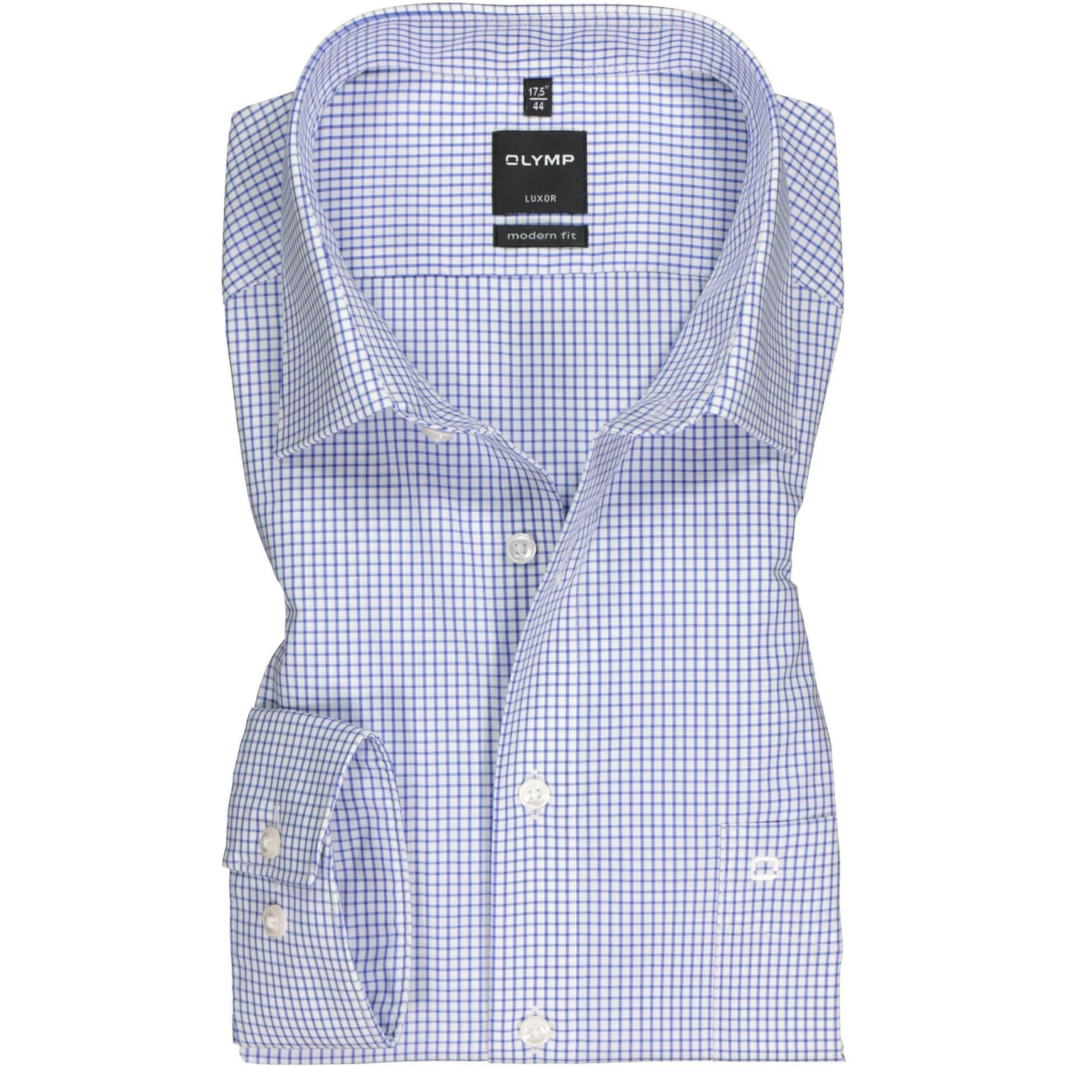 OLYMP Hemd Luxor Modern Fit 0328/64/15 Popeline, Blau-weiß kariert, Blau 1 OLYMP Hemd Luxor Modern Fit 0328/64/15 Popeline, Blau-weiß kariert, Blau